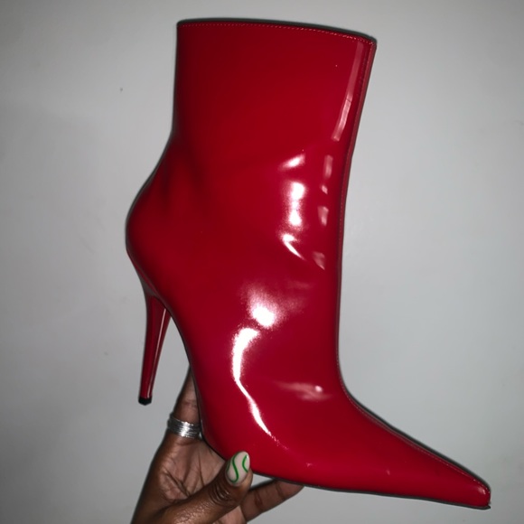 Red Pointed Toe Booties - Picture 3 of 10